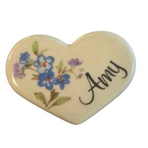 Vintage 1981 Earthy Endeavors Ceramic Heart Name Pin